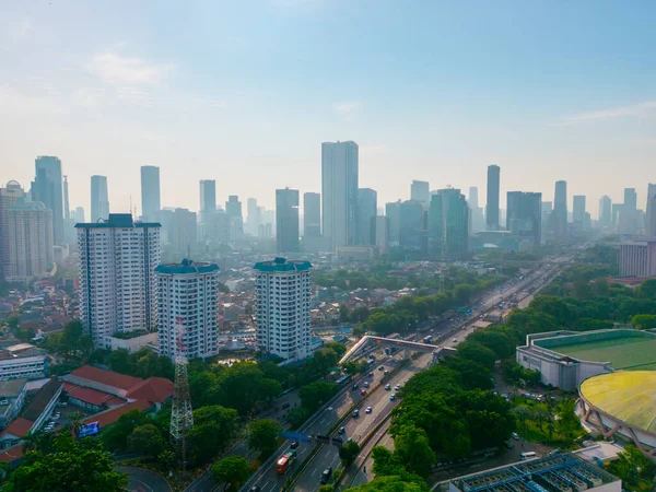 Jakarta Індонезія Листопада 2022 Повітряний Вид Платних Доріг Хмарочос Під — стокове фото