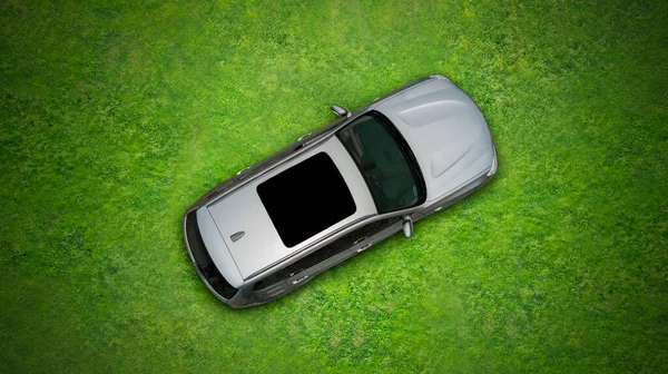 Top View Car Sunroof Parked Meadow — Stock Photo, Image