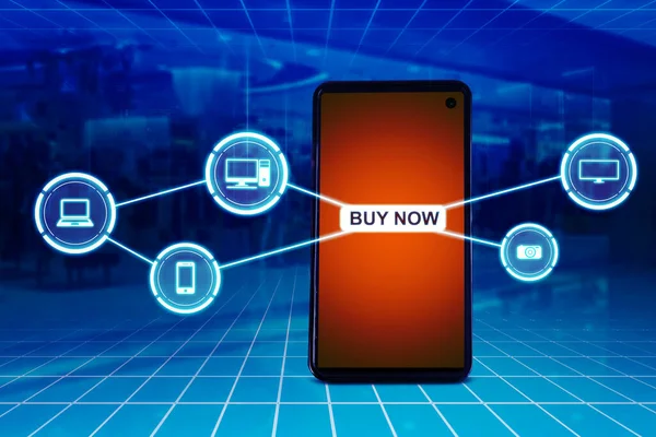 Koop Smart Phone Scherm Met Wazig Bokeh Licht Achtergrond — Stockfoto