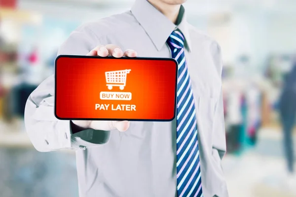 Businessman Bnpl Buy Now Pay Later Mobile Phone Online Shopping — Stock Photo, Image