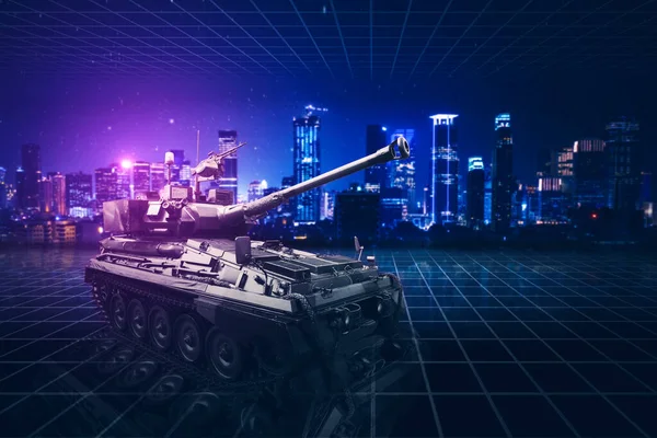 Modern Militär Tank Med Kanon Med Futuristisk Bakgrund — Stockfoto