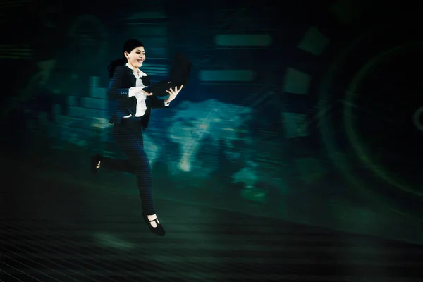 Hologram Businesswoman Running Metaverse — Stock Photo, Image