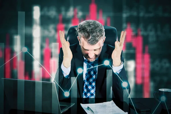 Двойное Разоблачение Стрессового Бизнесмена Отчаявшегося Кризисном Фондовом Рынке Инвестиционная Концепция — стоковое фото