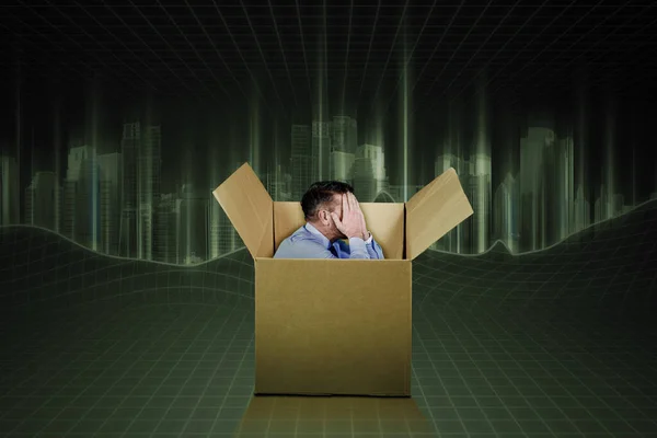 Male Employee Feeling Sad Cardboard — Stock Photo, Image