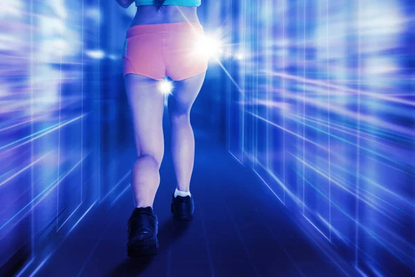Active Young Woman Man Working Out Metaverse Futuristic Abstract Background — Stock Photo, Image