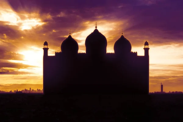 Ramadan Kareem Arrière Plan Silhouette Mosquée Avec Espace Copie — Photo