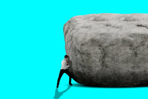 Επιχειρηματίας Πιέζει Ένα Τεράστιο Βράχο Κολάζ Στυλ Περιοδικού Σύγχρονη Τέχνη — Φωτογραφία Αρχείου