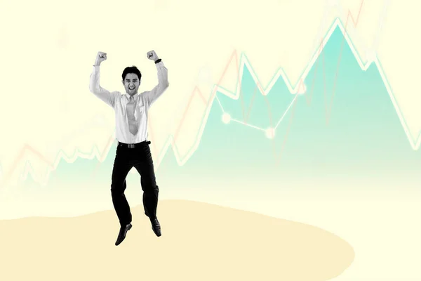 Ευτυχισμένος Επιχειρηματίας Πηδάει Σαν Νικητής Πωλητής Επιτυχίας — Φωτογραφία Αρχείου