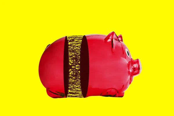 Banco Piggy Quebrado Com Linhas Texturizadas Emaranhadas — Fotografia de Stock