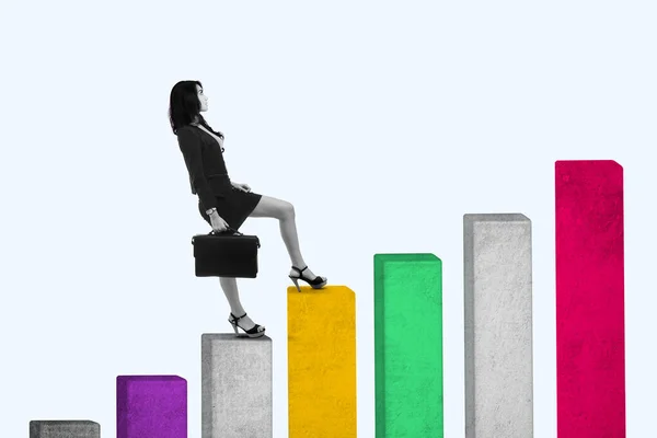 Businesswoman Walking Higher Cube Business Career Concept — Stock Photo, Image