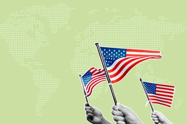 Gruppe Von Menschen Die Amerikanische Flaggen Schwenken Collage Stil Eines — Stockfoto