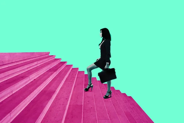 Collage Con Una Mujer Joven Una Escalera Carrera Collage Estilo —  Fotos de Stock