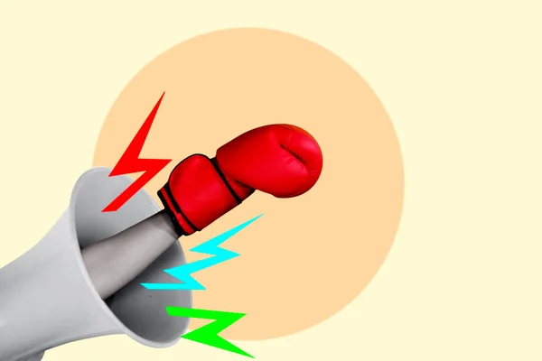 Megaphone Κολάζ Χεριών Πυγμαχίας Στυλ Περιοδικού Σύγχρονη Τέχνη Μοντέρνος Σχεδιασμός — Φωτογραφία Αρχείου