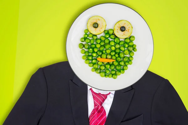 Business Suit Plate Peas Collage Magazine Style Contemporary Art Modern — Stock Photo, Image