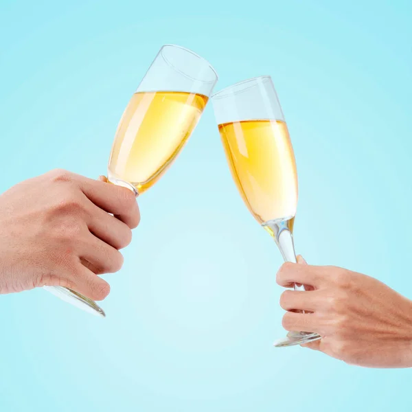 Tenere Mano Bicchiere Vino Bere Festeggiare Nuovo Anno Con Champagne — Foto Stock