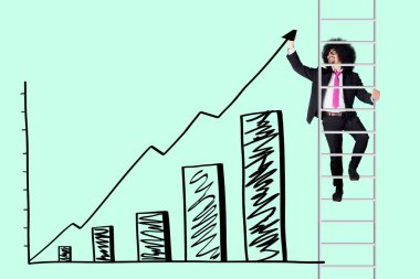 Merdivenden yukarı ok ve grafik çizerken ayakta Afro işadamı portresi