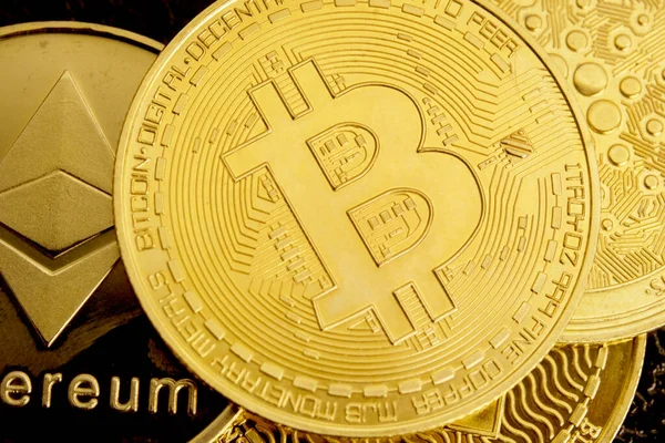 Macro Cerca Foto Bitcoin Bitcoin Cripto Moneda Oro Bitcoin Btc — Foto de Stock