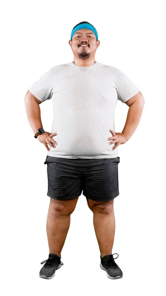 一张完整的照片 一个自信的 肥胖的 成熟的男人站在白色的背景上 — 图库照片