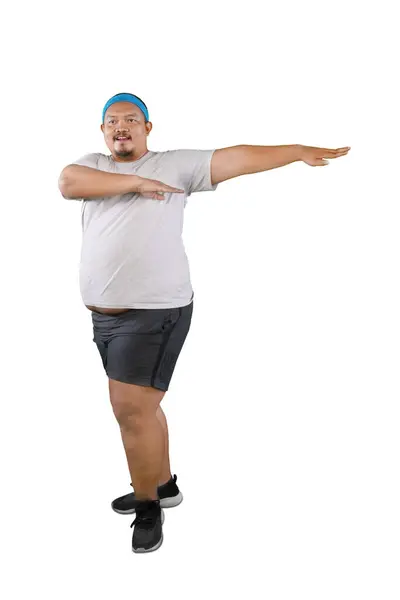 Asian Overweight Guy Doing Exercise Workout Isolated White Background — Stock Photo, Image
