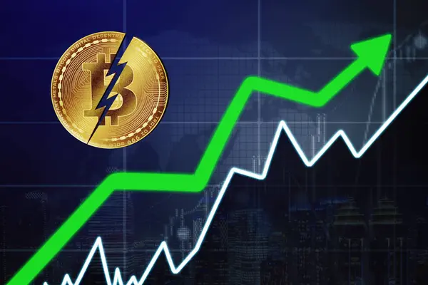 Precio Del Bitcoin Está Aumentando Mercado Criptomonedas Después Bitcoin Evento Imagen De Stock