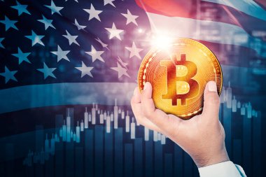 Bitcoin ve ABD Ekonomisi: Amerikan Bayrağı Arkaplanlı Kripto Para Yatırımı