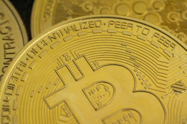 Engelleme Ayrıntılı Altın Bitcoin Şifreleme Parasının Yakın Çekimi