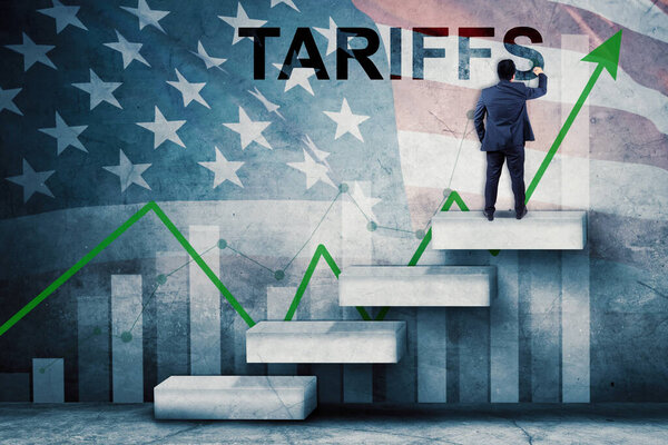 Businessman Climbing Stairs Representing Rising U.S. Tariffs and Economic Growth