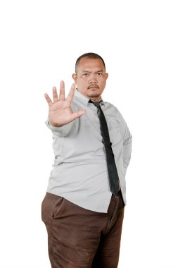 Ağır Kilolu İşadamı Elle Hareket Etmeyi Durduruyor