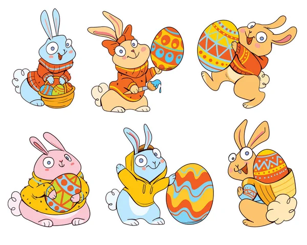 可爱的复活节兔子 多彩的卡通人物有趣的矢量说明 漫画风格 被白色背景隔离 儿童集合体 — 图库矢量图片