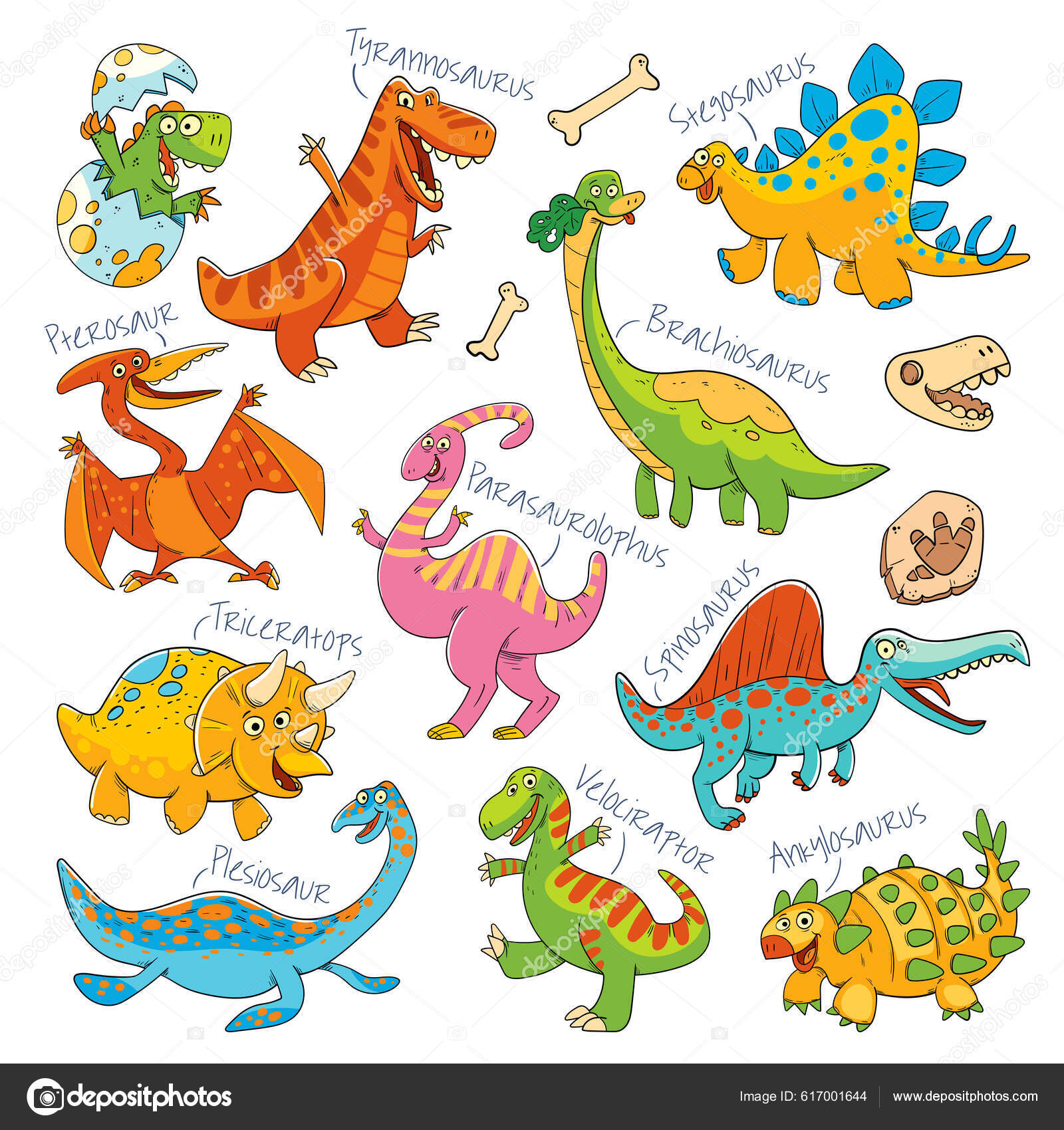 A Ilustração Com Grupo De Dinossauros Engraçados Dos Desenhos