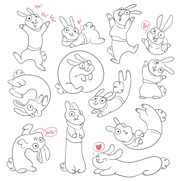Set Simpatici Conigli Maglioni Lavorati Maglia Personaggi Dei Cartoni Animati — Vettoriale Stock