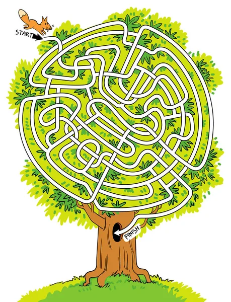 Pomóż Małej Wiewiórce Przejść Przez Labirynt Kształcie Gałęzi Drzewa Dzieci — Wektor stockowy
