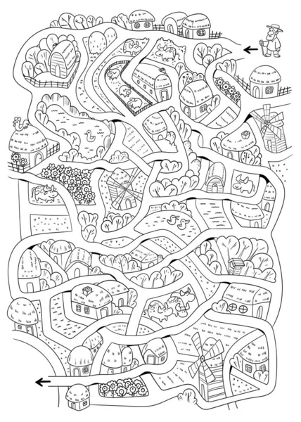 Kids Labyrinth Puzzle Helfen Sie Das Ziel Entlang Der Verworrenen — Stockvektor