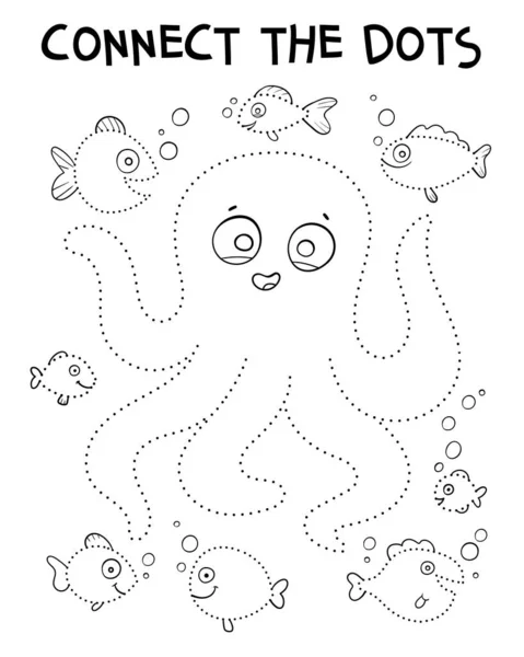 Verbind Stippen Teken Leuke Cartoon Octopus Punt Tot Punt Teken — Stockvector