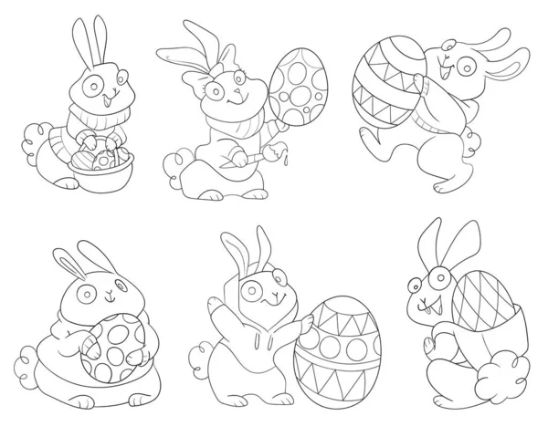 Lindo Conejo Pascua Personajes Dibujos Animados Blancos Negros Divertida Ilustración — Vector de stock
