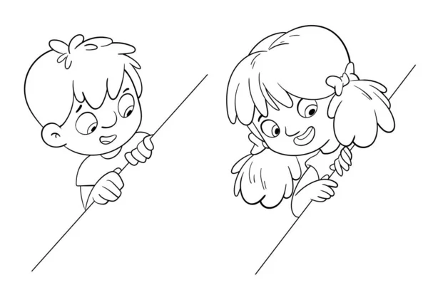 Criança Segurando Uma Folha Papel Personagens Desenhos Animados Preto Branco — Vetor de Stock