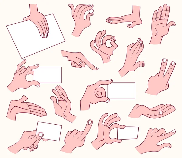 Various Gestures Hands Set Cartoon Vector Illustrations Isolated White Background — Stock Vector