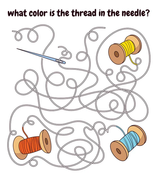 子供の迷路を解放して色を付ける 針の糸はどんな色ですか 子供のための教育ゲーム 漫画のベクターイラスト 白地に隔離された — ストックベクタ