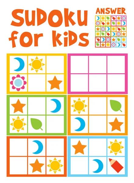 Çocuklar Için Sudoku Renkli Çocuklar Bulmacası Komik Vektör Illüstrasyonu — Stok Vektör