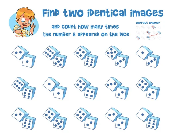 Najděte Dva Identické Obrazy Spočítej Kolikrát Kostkách Objevilo Číslo8 Najít — Stockový vektor