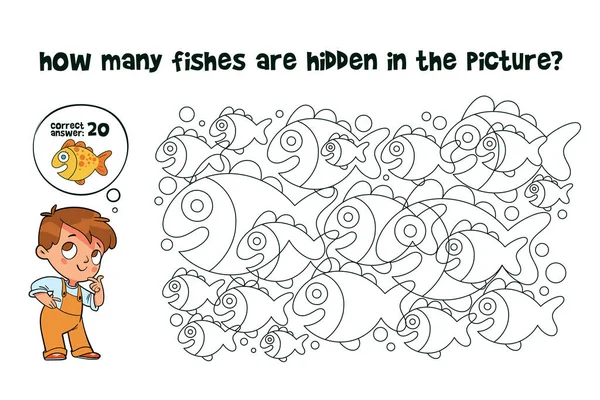Считай Сколько Рыб Спрятано Картинке Сколько Предметов Картинке Образовательная Игра — стоковый вектор