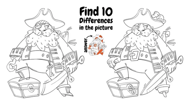 Pirate Find Differences Picture Educational Game Children Choose Correct Answer — Stock Vector