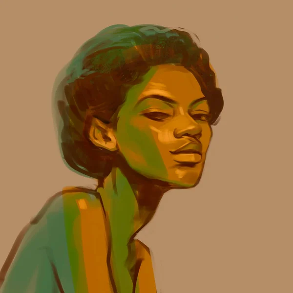 Portrét Afro Dívky Života Ruční Kresba Gouache — Stock fotografie