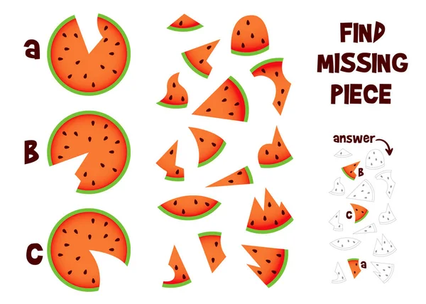 Find Missing Piece Watermelon Puzzle Hidden Items Matching Game Educational — Stock Vector