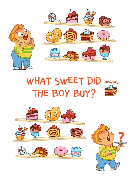 Find Differences Puzzle Game What Sweet Did Boy Buy Find — Stock Vector