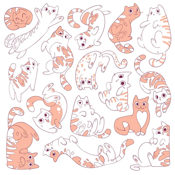 Seamless Pattern Cats Set Cute Kitties Different Poses Funny Cartoon — Stock Vector