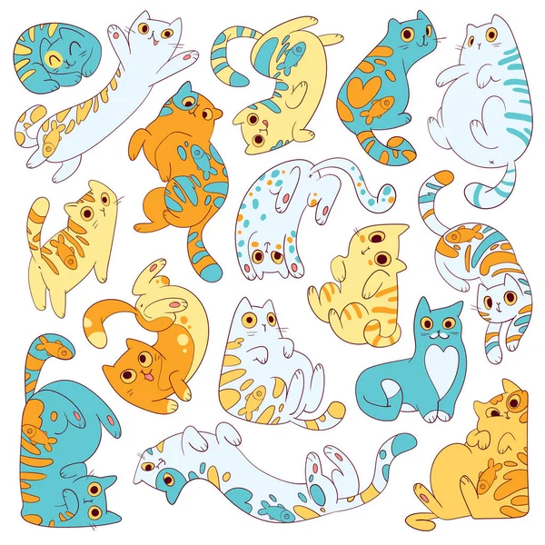 Бесшовный Рисунок Кошками Набор Милых Котят Разных Позах Бесшовный Рисунок — стоковый вектор