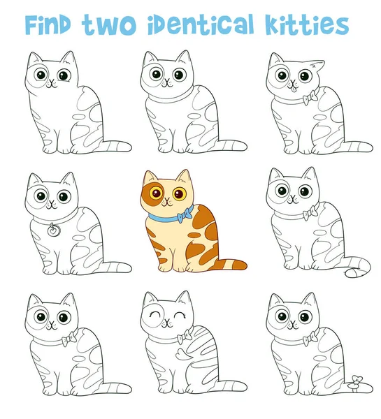 Finde Zwei Identische Kätzchen Finde Eine Zweite Identische Katze Und — Stockvektor