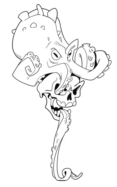 Černobílý Obraz Pirátské Lebky Chobotnice Ikona Piráta Tetování Piráta Kreslené — Stockový vektor