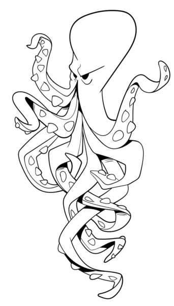 Осьминог Пиратская Икона Пиратская Татуировка Персонажи Мультфильмов Стиле Комиксов Смешная — стоковый вектор